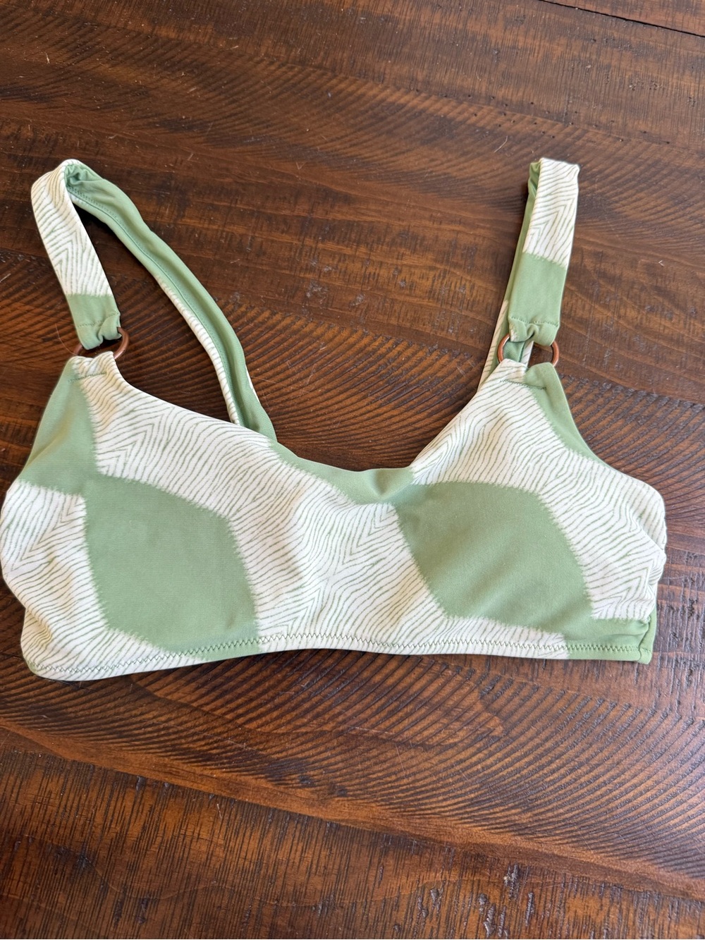 aerie Light Green and White Patterned Bikini Top